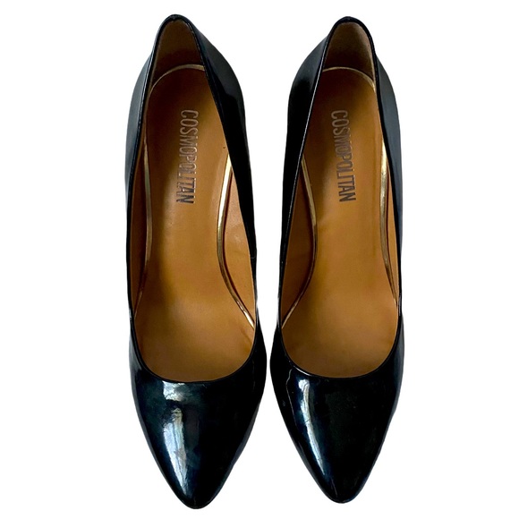 Cosmopolitan Patent Leather Black Wedges 9 - Picture 2 of 6